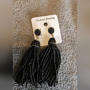 Black beaded tassle earrings